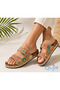 26Y217-7 Stone-Embellished, Buckle-Decorated, Flower-Embroidered Cork Slippers