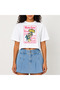 Crop T-Shirt White Printed Relaxed Fit Raw Cut Basic Short Tshirt