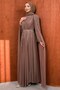 Mink Shoulder Cape and Stone Embellished Evening Dress - 3