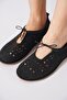 Desren Laser Shaped Elastic Women's Ballerinas Black Suede - 5