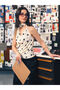 Ecru Halter Neck Polka Dot Blouse with Scarf Detail - 6