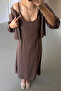 Adjustable Strap Dress - Shirt Brown Tencel Set - 2