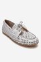 Stevo White Skin Genuine Leather Perforated Lace-Up Women's Loafer Shoes - 3