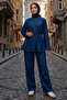 Belted Denim Suit A944 Navy Blue