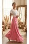 Women's High Waist Pink Checkered Lined Long Viscose Skirt - 2