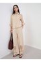 Beige Schiffli Detail Wide Leg Pants