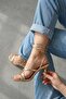 Yona Gold Ribbed Ankle Wrap (8 cm Heel) Daily Use Shoes - 5