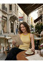 Women's Yellow White Striped Premium Camisole Slim Fit Cylinder Style Crew Neck Undershirt - 7