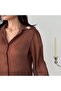 Brown Collar Brooch Detailed Shiny Chiffon Shirt - 3