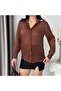 Brown Collar Brooch Detailed Shiny Chiffon Shirt - 4