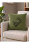 Pillow Cover with Deer Embroidery in Khaki
