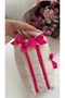 Stone Color Plush Pen Holder & Makeup Bag with Fuchsia Zipper Detail, Handmade with Two Compartments - 3