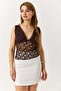 Women's Transparent Guipure Backless Thick Strap Blouse Brown