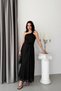 Black Shoulder-Tie Stoned Chiffon Dress