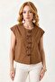 Women's Button Detailed Zero Sleeve Vest Brown