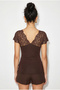 Women's Bitter Brown Lace V-Neck Body Hugging Blouse 36012 60286290 - 5