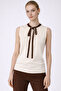 Ecru Tie-Neck Sleeveless Blouse