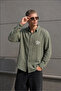 Men's Oversize Breathable 100% Cotton Embroidered Khaki Muslin Shirt Ls-13047 - 3