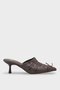 Women's Pointed Toe Lace Detailed Short Heeled Slippers Zerris Brown - 2