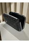 Black Handmade Full Stone Metal Handle Thick Chain Women's Evening Dress Bag Wedding Engagement Graduation - 8