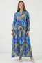 Women's Gathered Waist Authentic Patterned Viscose N. Cobalt Blue Hijab Dress - 3