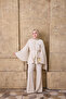 Women's Sleeve Gathered Shawl Detail Set Cream - 4