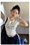 Chiikawa''You Should Be Happy'' Y2K Short Sleeve Crop Blouse - 2