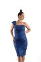 One-Shoulder, Sequined, Front Drape Detail, Knee-Length Lined, Evening Dress, Stylish Dress - 4