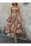 Women's Sleeveless Halter Neck Elastic Waist Digital Print Single Jersey Long Dress