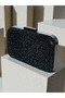 Black Stone Women's Evening Dress Bag Black Metal and Chain Wedding Engagement Graduation - 2