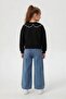Black Collared Flower Embroidered Badili Jean Pants Girls' Set 24567 - 5