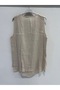 Beige Italian Varev Cut Zero Sleeve Linen Long Linen Blouse 40 - 44 Size - 3