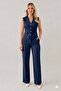 Women's Vest Modal Double Navy Blue Comfortable Summer Wide Leg V-Neck Gold Button Double Suit