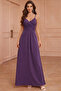 Women's Rope Strap Double Breasted Collared Slit Long Imported Crepe Dress - 2
