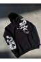 Men's 3 Thread Cotton Hooded Printed Oversize Sweatshirt Hoodie with Pockets - Black - 3