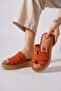 Suyes Tape Buckle Genuine Leather Women's Slippers Orange Suede - 2