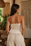 Women's Cream Lined Button Detailed Stylish Summer Strapless Linen Vest - 4
