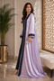 - Lilac Satin Double Layer Abaya Set with Navy Lace Detailing - 3