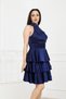 Satin Floor Length Mini Dress - Dark Blue - 3