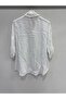 Women's White Italian Collar Sequin Embroidered Foldable Long Sleeve Oversize Linen Shirt Size 40 - 46 - 3