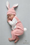 Rabbit Ear Newborn Romper Set 100% Cotton Adjustable Pompom Unisex Baby Romper Hat Set - 6