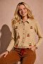 Women's Long Sleeve Cherry Detailed Lace-Up Shirt - 4