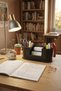 Black Faux Leather Desktop Organizer - Office Desk Organizer with Cell Phone and Business Card Compartments and Pen Holder - 5