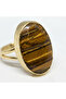 Natural Stone Women's Ring Authentic Jewelry 316L Gold Tiger's Eye Stone Protective Adjustable - 5