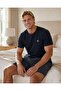 Men's Navy Blue Buttonless Crew Neck Summer Viscose Short Sleeve Pocketed Above Knee Shorts Pajama Set - 7