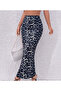 Women's High Waist Leopard Patterned Viscose Cotton Fabric Long Pencil Skirt - 4