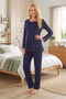 New Season Navy Blue Lace Button Detailed Special Design Long Sleeve 100% Cotton Maternity Pajama Set - 6