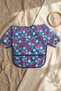 Blue Strawberry and Daisy Patterned Liquid-Proof Baby Food and Activity Bib with Pockets and Sleeves for 6-24 Months - 6