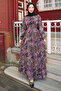 Purple Skirt Layered Patterned Chiffon Dress