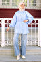 Baby Blue Collared Pleated Waist Tie Shirt - 3